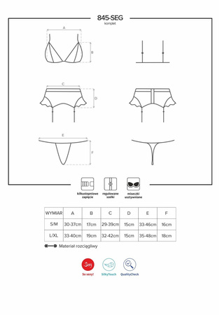 Komplet 3-częściowy Obsessive 845 - Stanik, stringi, pas do pończoch - bardzo sexowny