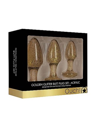 zestaw 3 akrylowych korków analnych Ouch! Golden Glitter Butt Plug Set