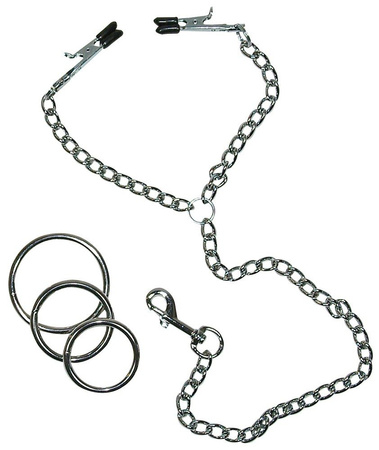 Pierścień erekcyjny i klamerki na sutki Sextreme