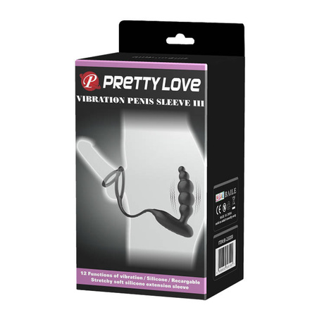 Stymulator prostaty z pierścieniem na penisa Pretty Love Penis Sleeve III z wibracjami 