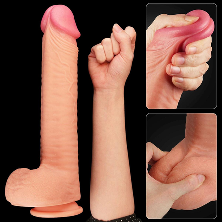 Realistyczne dildo z przyssawką Nature Cock 12" Dual Layered Platinum