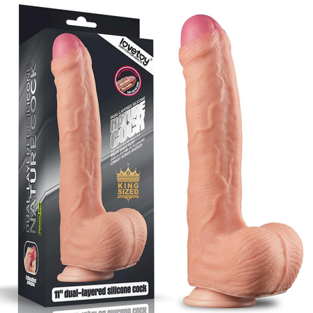 Realistyczne dildo z przyssawką Nature Cock 11" Dual Layered Platinum