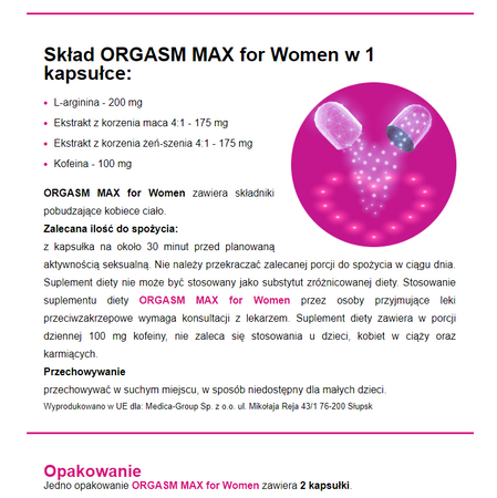 Tabletki wzmacniające orgazm i libido Orgasm Max for Women